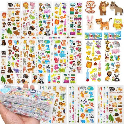 6-24pcs Cartoon Animal Styles Bubble Stickers 3D Cartoon Creative Self-adhesive Graffiti Stickers Student Reward Stickers