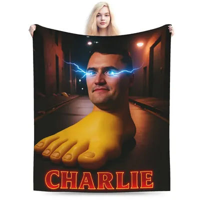 Charlie Kirk Giant Foot Funny Italian Brainrot Meme Flannel Blanket for Winter Living Room Bed or Sofa Cover