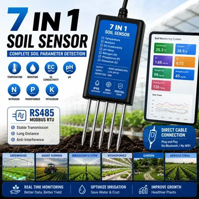 Testeur de sol haute performance 7-en-1 avec capteur de fertilité NPK, mesure de la température, de l'humidité et du pH, pour la ferme