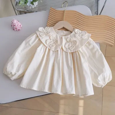 Chemise Fille Printemps Automne 2026 Nouvelle Collection – Haut Polyvalent à Col Peter Pan pour Enfants