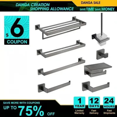 Gray 304 Stainless Steel Towel Rack Toilet Brush Paper Holder Soap dispenser Towel Bar hook Bathroom Hardware Set