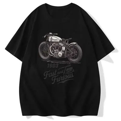 Summer High Quality New Large Size Retro Letter Motorcycle Print T-shirt Men's Windshield Riding Loose Versatile Short Sleeves