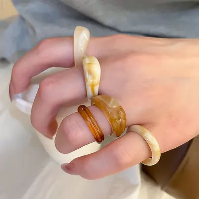 LATS 5pcs/set Colorful Resin Acrylic Irregular Rings for Women Girls Travel Aesthetic Jewelry Knuckle Finger Ring Accessories