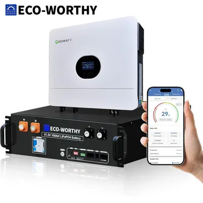 ECO-WORTHY 48V 100AH LiFePO4 Server Rack Battery(Version 3) with 5000W Hybrid Inverter,Low-Temp Protection & Bluetooth
