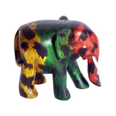 'Hand-Painted Multicolor Elephant Sese Wood Figurine'