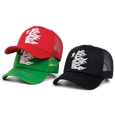 Casquettes de baseball unisexe d'été brodées avec pentagramme latéral, respirantes, pare-soleil, en maille, pour l'extérieur, style camionneur