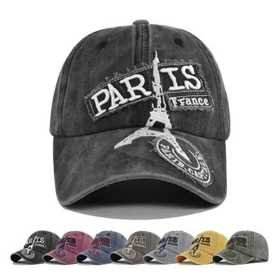 Casquette de baseball style rétro chapeau de soleil printemps automne lavage eau cowboy casquette de baseball Paris français tour Eiffel casquette Hip Hop casquette ajustée