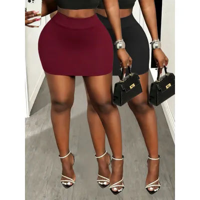 Ensemble jupe mini moulante 2 pièces taille haute extensible décontractée pour femmes grandes tailles
