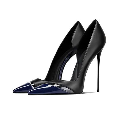 Nouvelles sandales à talons hauts bleu marine à bout pointu et découpes latérales, pour femmes au tempérament affirmé et au style haut de gamme