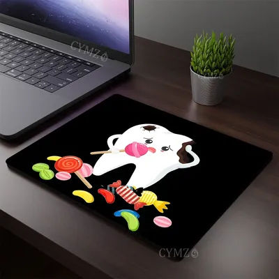 Tapis de souris mignon à motif dentaire, petit tapis de bureau antidérapant avec bords cousus, tapis de bureau pour ordinateur portable, adapté au bureau et aux jeux