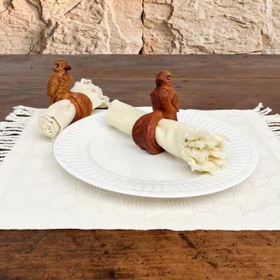 Quetzal Ode,'Hand-Carved Mahogany Wood Quetzal Bird Napkin Ring Pair'