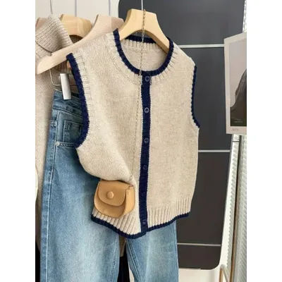 Gilet cardigan tricoté d'été pour femme, col rond, devant ouvert, haut à superposer, élégant et tendance