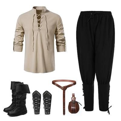 Medievale Rinascimento 17° secolo Lunghezza media Blusa / Camicia Costume Cosplay A stivale Pirata Cavaliere Vichingo Cavaliere Celtico Coulisse Tinta unita Costume Per uomo Vichingo Fantasia
