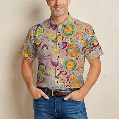 Retrò Vintage Hippie Anni '70 Camicia Maniche corte Hippie Paisley Retrò Etnico Costume Per uomo Festival Musicale Feste Abbigliamento quotidiano Adulti Camicia Primavera Estate