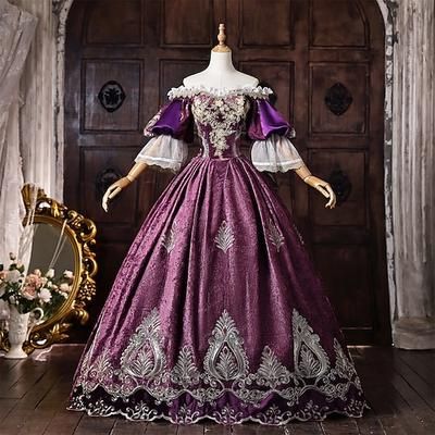 Rococò Barocco Abito da Ballo Lunghezza al pavimento Vestito Abito da Ballo Manica a Campana Principessa Sposa Pizzo Ricamato Floreale Abito da ballo Costume Per donna Halloween Carnevale Mascherata