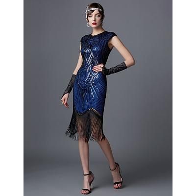 Anni Ruggenti Anni 1920 Lunghezza al ginocchio Vestito Abito Flapper Abito da Ballo Cortissima Il grande Gatsby Charleston Paillettes Patchwork Scollo Tondo Costume Per donna Balli di fine anno Festa