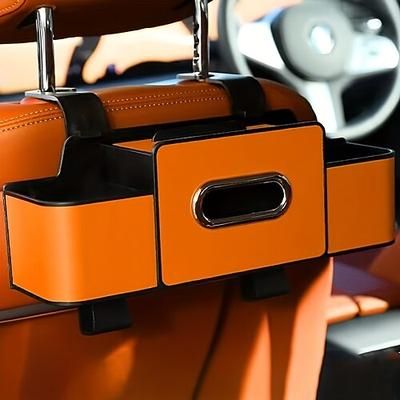 Organizzatore 3 in 1 per sedile posteriore auto, organizer portaoggetti per sedile posteriore in similpelle con dispenser di fazzoletti e doppio portabicchieri, organizer multifunzionale per sedile