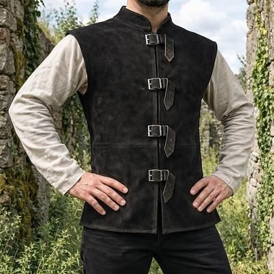 Medievale Rinascimento Gilet Cavaliere Vichingo Barbaro Tinta unita Costume Per uomo Vichingo Costumi da pirata Halloween Carnevale Performance LARP Fiera Rinascimentale Adulti Gilet