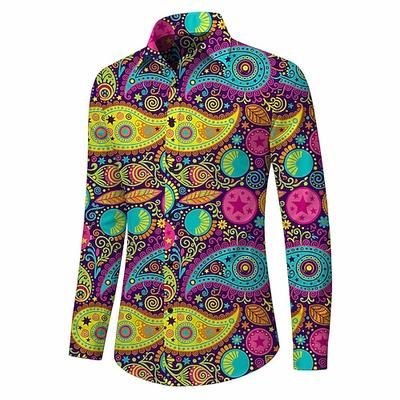 Retrò Vintage Anni '70 Camicia Camicia Aloha Lunghe Hippie Paisley Costume Per uomo Mascherata Festival Musicale Feste Abbigliamento quotidiano Adulti Camicia