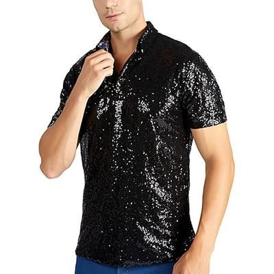 Retrò Vintage Anni '70 Rave T-shirt Polo Maniche corte Disco Paillettes Costume Per uomo Halloween Carnevale Festival Musicale Parata dell'Orgoglio Mese dell'orgoglio Adulti Maglietta Primavera