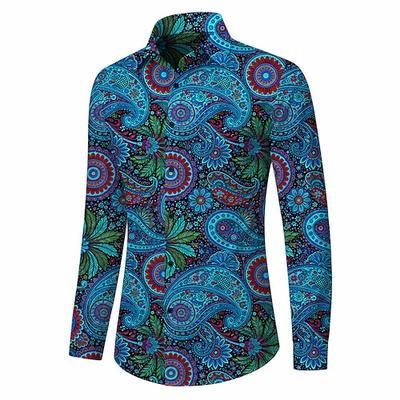 Retrò Vintage Anni '70 Camicia Camicia Aloha Lunghe Hippie Paisley Costume Per uomo Mascherata Festival Musicale Feste Abbigliamento quotidiano Adulti Camicia
