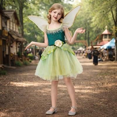 Set Medievale Elegante Lunghezza al ginocchio Vestito Accessori con accessori Senza maniche Fata Floreale Costume Ragazze Fantasia Giornata universale dell'infanzia Mascherata Performance Fiera