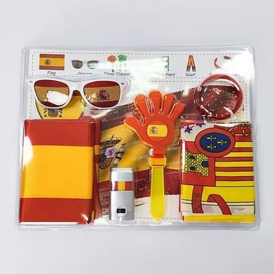 Set di 6 accessori per tifosi della Coppa del Mondo di calcio estiva: bandiera, occhiali da tifoso, ciak, pittura per il viso, oggetti di scena per i tifosi di calcio per la festa del giorno della