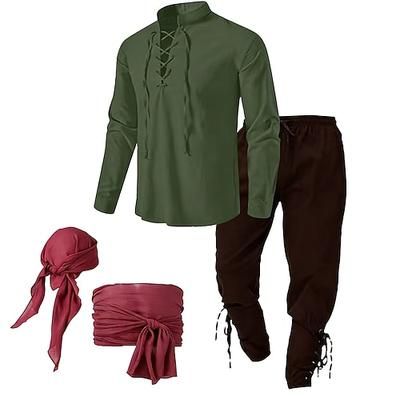 Set Medievale Rinascimento Pantaloni Copricapo Cintura in Vita con accessori Lunghe Pirata Allacciato Tinta unica Costume Per uomo 4 pezzi Costumi da pirata Halloween Carnevale Fiera Rinascimentale