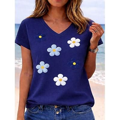 San Valentino Per donna Maglietta Stampato Grafico Piante Lettera Elegante Classico Casual Manica Corta Scollo a V Top Regolari Casuale Quotidiano Blu Nero Bianco Rosa Rosso Estate Primavera