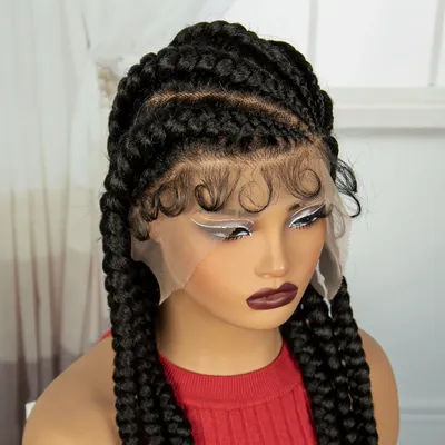 Cornrow Braided Wigs Synthetic Full Lace Braids Wig with Baby Hair Lace Frontal Knotless Braided Lace Wig for Black Women