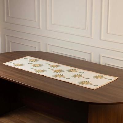 'Tropical Palm Tree Hand-Block Printed Cotton Table Runner'