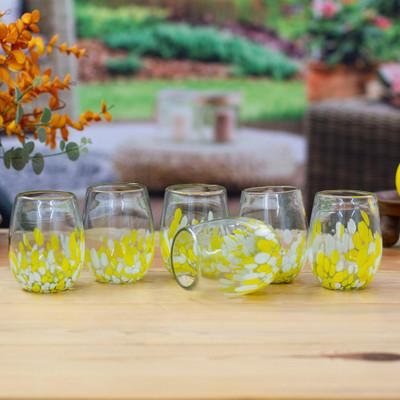 '6 Eco-Friendly Handblown Spotted Stemless Wine Glasses'