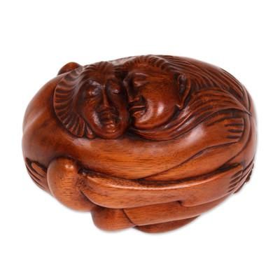 Wood statuette, 'Romancing' - Hand Carved Original Wood Sculpture