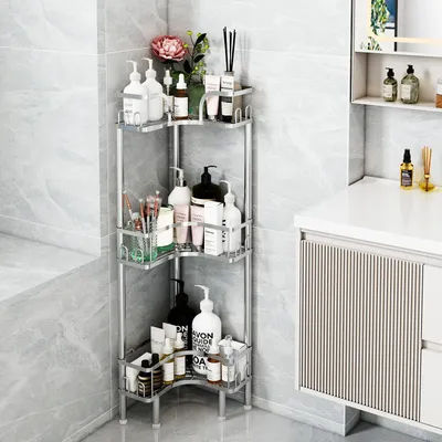1Pc Stainless Steel Bathroom Corner Shower Rack Multi-Layer Storage Organizer for Shower Gel and Shampoo, Bathroom Stand, Triangle Storage Rack, Space Utilization, Rustproof Bathroom Standing