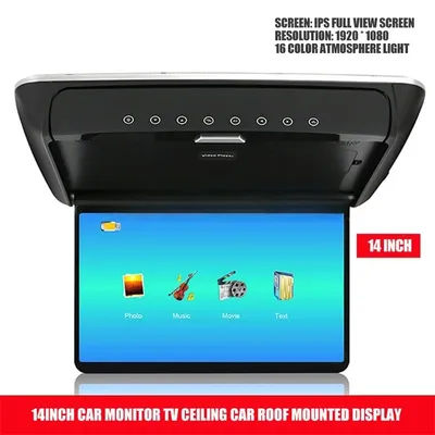 Suitable for Car Monitor Smart Digital 14 Inch TV HDMI Ceiling Car Roof Mounted Display 1080P MP5 Cars Multimedia Video Player