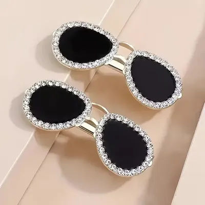 1 alloy minimalist sweet round water diamond hair clip, fashionable eyewear duckbill hair clip accessory