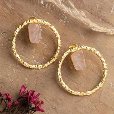Loops of Luxe,'21-Carat Rose Quartz Brass Circular Statement Earrings'