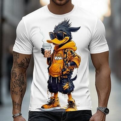 Maglietta da uomo nera con anatra alla moda che indossa occhiali da sole e beve bubble tea, streetwear, hip hop urbano, grafica, maniche corte, girocollo, divertente, per gli amanti del bubble tea,