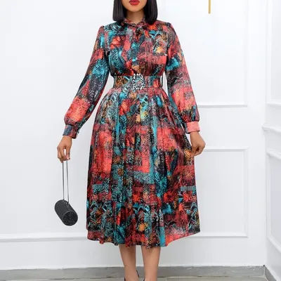 African Dress For Women Fashion Dashiki Pleated Vestidos 2022 Spring Summer New Arrival Robe Elegant African Party Midi Dress