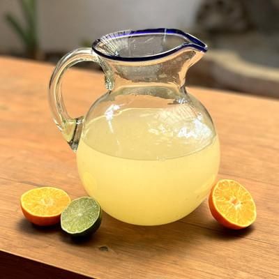 New Waves,'Eco-Friendly Artisan-Made Blue-Rim Recycled Glass Pitcher'