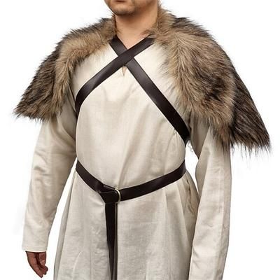 Set Medievale Rinascimento Lunghezza al ginocchio Abiti Costume di fantasia Costume in pelliccia sintetica Guerriero Barbaro Costume Per uomo Vichingo Halloween Carnevale Performance LARP Fiera