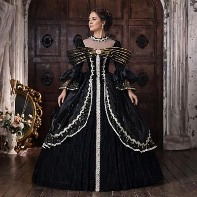 Rococò Barocco Abito da Ballo Lunghezza al pavimento Vestito Abito da Ballo Lunghe Principessa Sposa Allacciato Floreale Abito da ballo Collo quadrato Costume Per donna Reale Halloween Carnevale