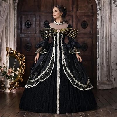 Rococò Barocco Abito da Ballo Lunghezza al pavimento Vestito Abito da Ballo Lunghe Principessa Sposa Allacciato Floreale Abito da ballo Collo quadrato Costume Per donna Reale Halloween Carnevale