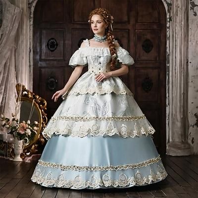 Rococò Barocco Abito da Ballo Lunghezza al pavimento Abito da Ballo Girocollo Maniche corte Principessa Sposa Abiti reali Fuori dalla spalla Abito da ballo Collo quadrato Costume Per donna Reale