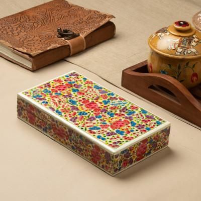 'Colorful Botanical-Themed Wood Papier Mache Decorative Box'
