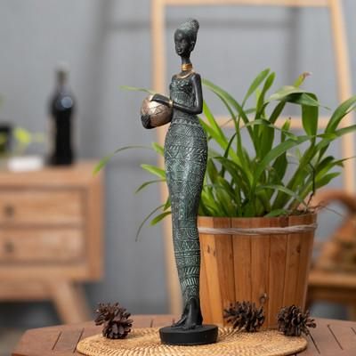Honey Dame,'Antiqued Dark Green Resin Sculpture of Woman and Honey Jug'