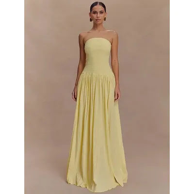 Robe longue plissée pour femmes, épaules dénudées, sans bretelles, Sexy, Maxi, élégante, sans manches, dos nu, cuisse haute, fente haute, soirée en boîte de nuit