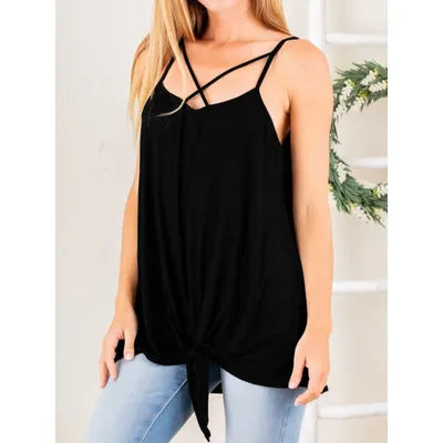 Printemps et été nouveau grande taille vêtements pour femmes Sexy rayonne Camisole haut à nouer débardeur de vacances