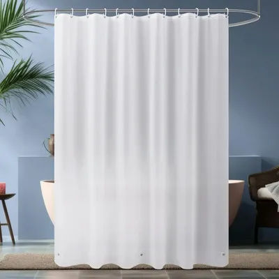 White PEVA Shower Curtain Liner Simple Plastic Waterproof Bath Curtain Pad for Modern Neutral Hotel Bathroom Decor