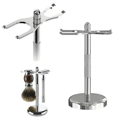 Detachable Design Metal Safety Razor Holder Shaving Brush Stand , Weighted Bottom for Extra Stability, Silver/Black